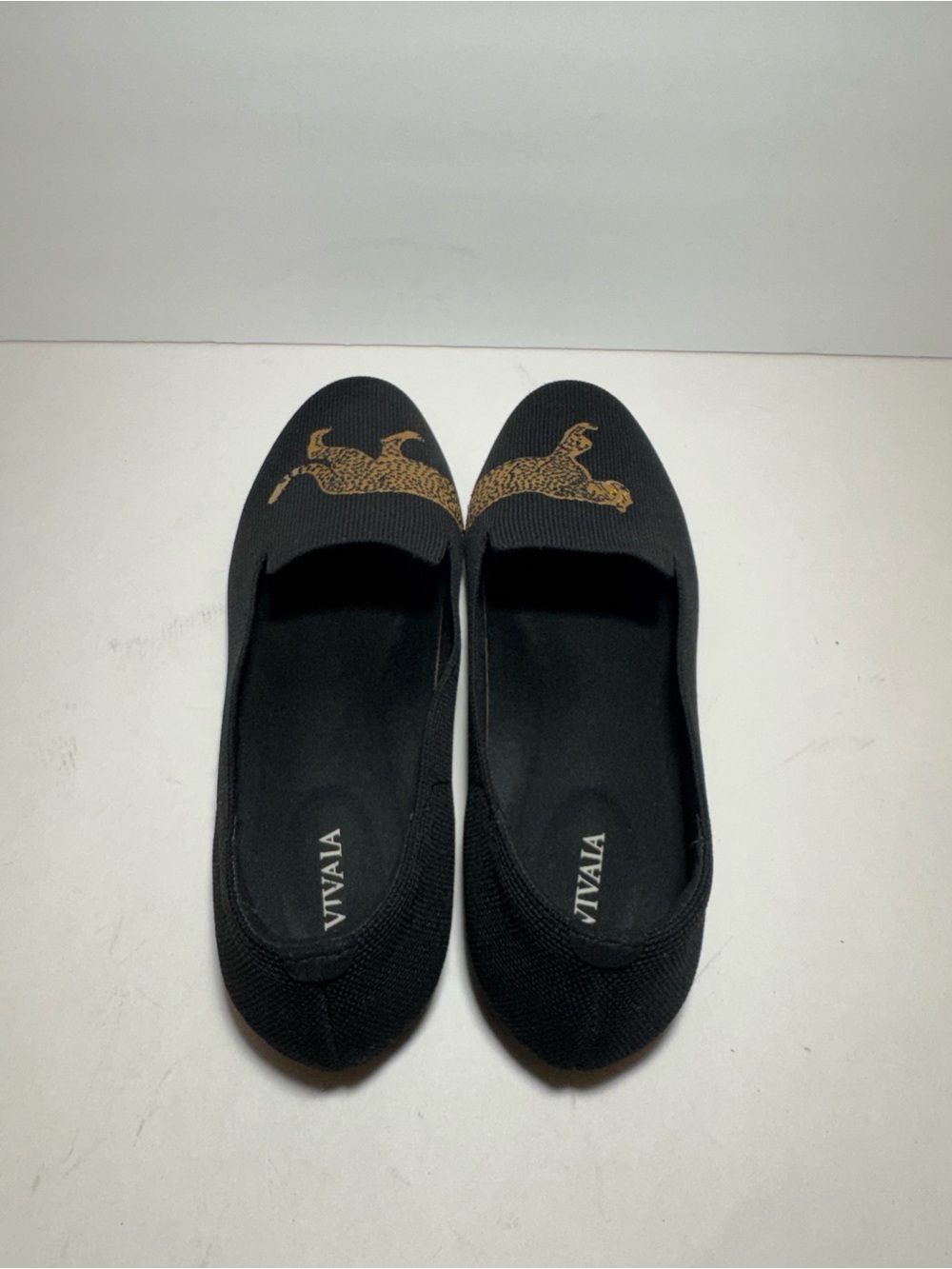 Vivaia Audrey Round-Toe Embroidered Leopard knit Black Flats Loafers Size 9 - Picture 7 of 15